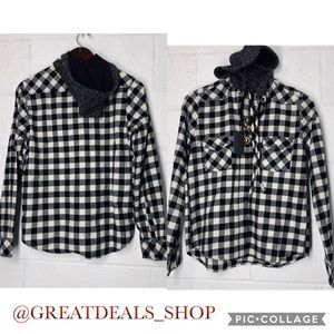 CLOSING MAUDE ANTHRO HOODED PLAID BUTTON SHIRT